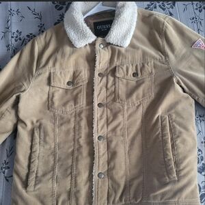 GUESS Men's Beige Corduroy Jacket with Sherpa Collar
